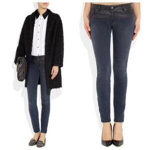 NWT Maje Romuald Black Faux Leather-Paneled Skinny Jeans Mid Rise Moto 4